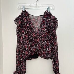 Floral Ruffle Blouse in Black and Pink